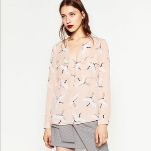 Zara Printed Blouse w/ Plunging Neckline